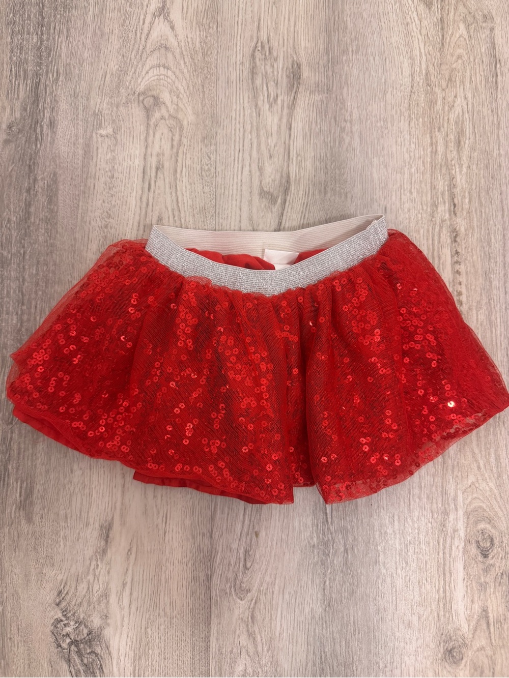 Cat & Jack Red Sequin Tulle Skirt with Silver Elastic Waistband